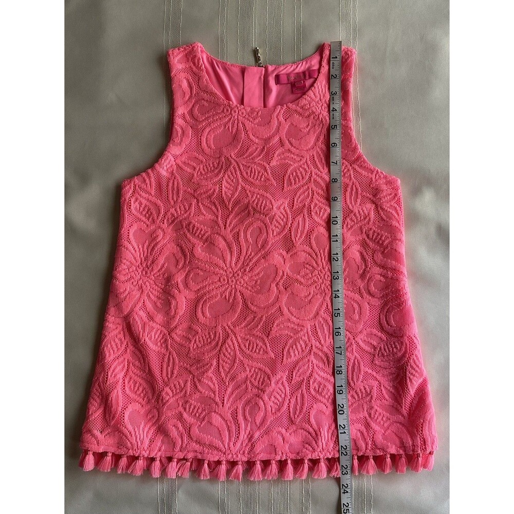 Lilly Pulitzer Maybelle Top SZ XXS Pink Floral Lace Tassel Fringe Sleeveless EUC - Picture 9 of 16